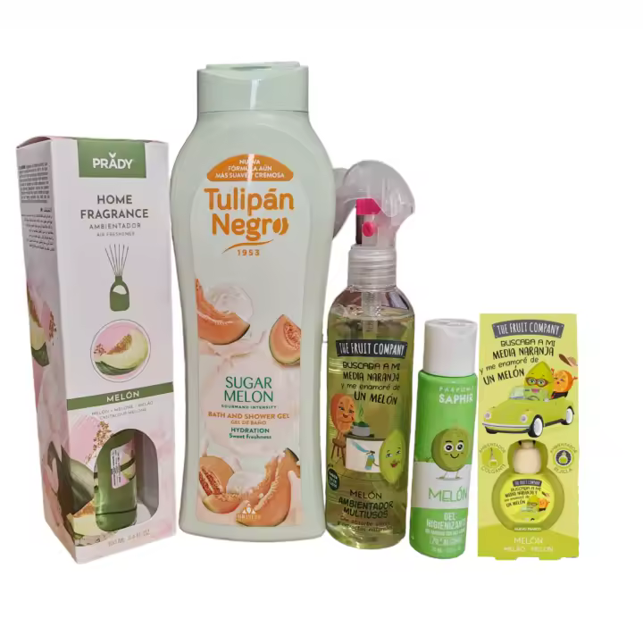 Pack Melón Productos de cosmética y hogar "The fruit company" "Tulipán negro" "Prady" "Saphire" - 1