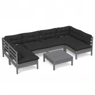 VIDAXL set de muebles de jardín de 7 piezas de madera de pino gris con cojines de color antracita - 1