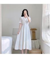 Vestido Blanco Azul Para Mujer Talla Grande Verano Manga Corta Estilo Coreano Retro Francés Slim Fit Ropa Femenina Casual - details 7