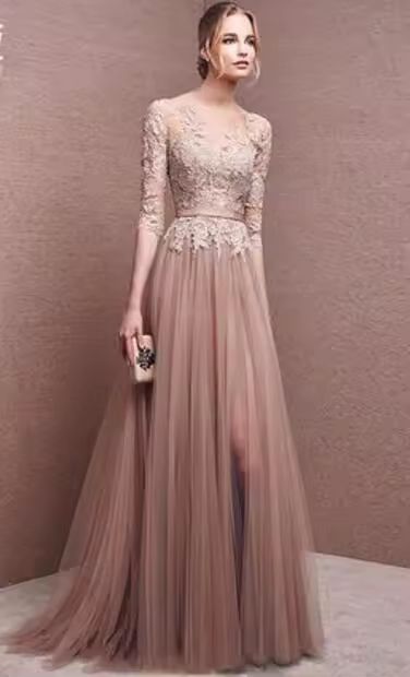 Vestido Elegante De Maxi Para Madre De La Novia Con Encaje Y Tules BABYONLINE Sin Mangas Con Cintura A-LINE Decoración De Perlas Y Broches - 1