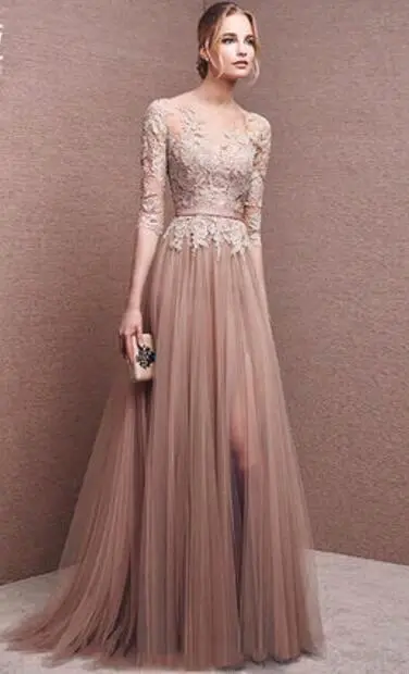 Vestido Elegante De Maxi Para Madre De La Novia Con Encaje Y Tules BABYONLINE Sin Mangas Con Cintura A-LINE Decoración De Perlas Y Broches - 1