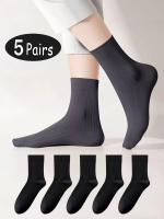 Calcetines De Hombre 5 Pares Color Sólido Con Rayas Verticales Wicking De Sudor Desodorantes Calcetines De Negocios - details 5