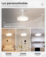 Ventilador de techo with Cutles retráctiles de Luz LED, motor de CC Silencioso, regulable CCT, remote control Y temporizador-Lámpara de ventilador Moderna para Sala de estar y dormitorio (Blanco, 106 cm) - details 4