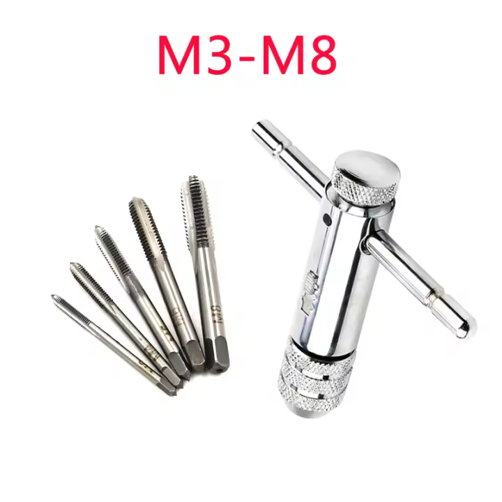 Juego De 5 Piezas De Llave Ajustable M3-M8 Con Herramienta De Tapping Adelante Y Atrás Herramienta De Accesorio De Fijación De Herramientas De Chispa De Acero Cromado - 1