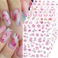 9PCS Pegatinas De Uñas Con Diseño De Flores Primaverales Y Hojas Adornos De Manicura Con Brillo Decoración De Transferencia De Uñas - details 0