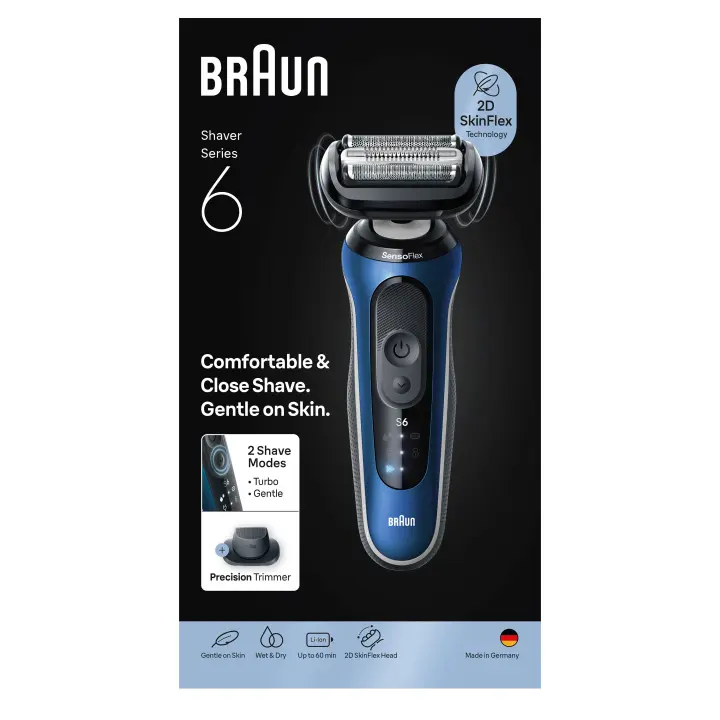 Braun Series 6 Afeitadora Eléctrica. Adaptación 2D al contorno, 2 modos de afeitado (turbo y suave), set de recortadora completo, 60 min de autonomía, en seco y mojado. Producto Europeo con Garantía Oficial. - 1