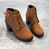 Botas De Tacón Alto Para Mujer 2023 Primavera Invierno Calidad Superior Con Cordones Modernas Europeanas PU Botines De Tacón Con Entrega Rápida - details 16