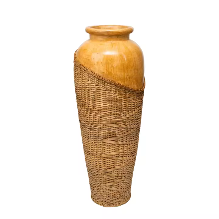 Jarron terracota, rattan Marron 30x30x100cm. El mejor complemento para tu hogar. - 1