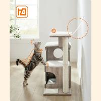 Rascador para gatos vintage de 88 cm con cueva y 3 camas, árbol de mdf con chapa de madera, poste de sisal y piel de imitación lavable - details 2