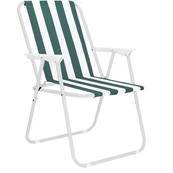 GREATOOL Silla de Playa Plegable con Reposabrazos ,Estructura de Acero Resistente - Asiento de Lona Impermeable,Estampado a Rayas - 75 x 53 x 43 cm ,Ideal para Playa o Camping - 1