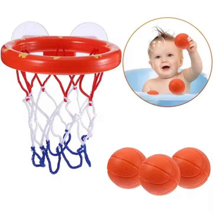 Divertido juego de aro y pelota de baloncesto: el lanzador de bañera para niños y bebés tiene una potente succión para niños, niñas, tazas para niños, juguetes de baño para bebés, juego de regalo - 1