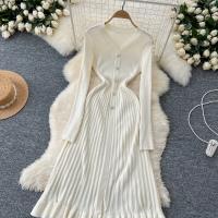 Vestido Largo Maxi Rosa Francés De Moda Con Volantes Y Cuello En V Para Mujer Abrigo De Invierno Estilo Oficina Lady - details 10