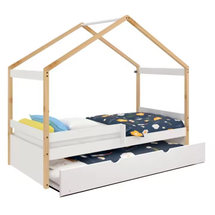 Miroytengo Cama Nido Juvenil Casita Estilo Montessori Madera Color Blanco y Roble 90x190 CM - 1