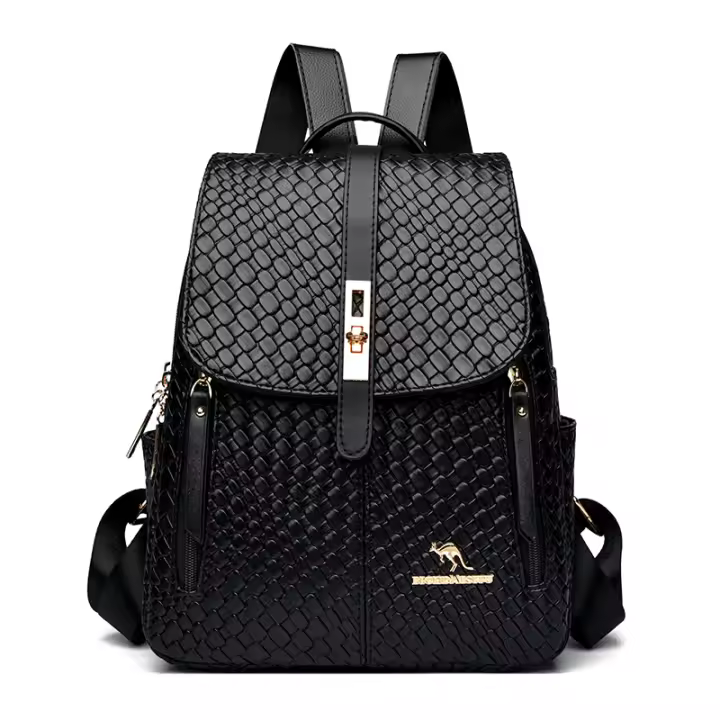 Mochila De Cuero Para Mujer LANYIBAIGE Estilo Vintage Casual Día Escuela Bolsa De Mano Negra Con Cierre De Cremallera - 1