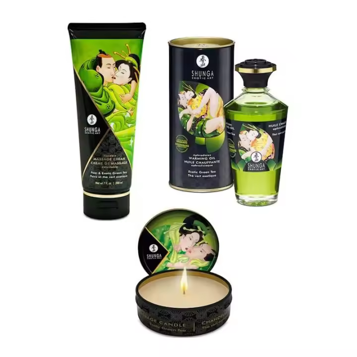 INCIENSOSHOP - Pack 3 unidades de productos de Té verde (crema, aceite y vela de masaje) de SHUNGA - 1