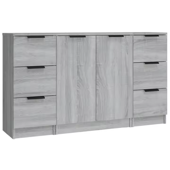 vidaXL APARADORES 3 PIEZAS MADERA CONTRACHAPADA GRIS SONOMA - 1