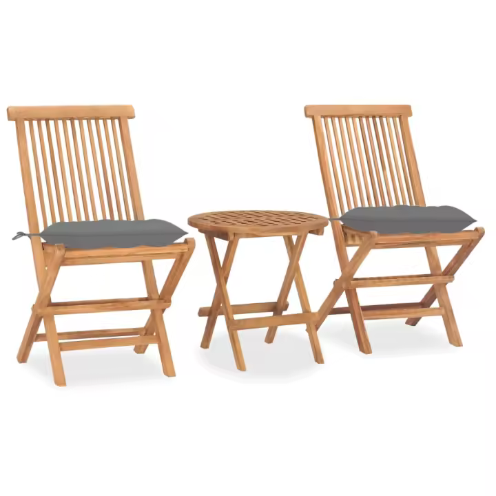 vidaXL Set comedor de jardín plegable 3 piezas madera de teca cojines en color Gris/Antracita/Azul claro y más | acolchados duraderos para sofás de jardín terraza exterior - 1