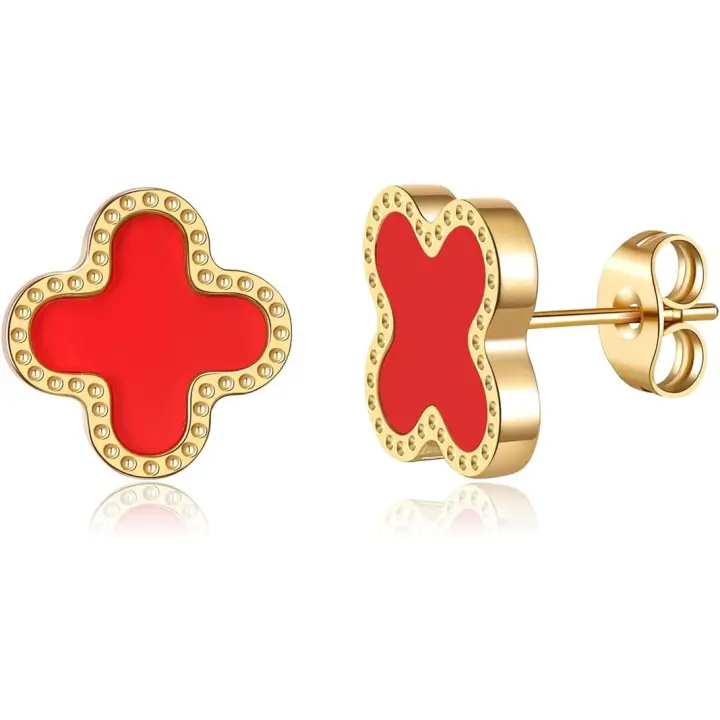 Pendientes de Trébol de Maple de Titanium para Mujer, pendientes de Trébol de Cuatro Hojas, pendientes con Colgante de la supervivencia - 1