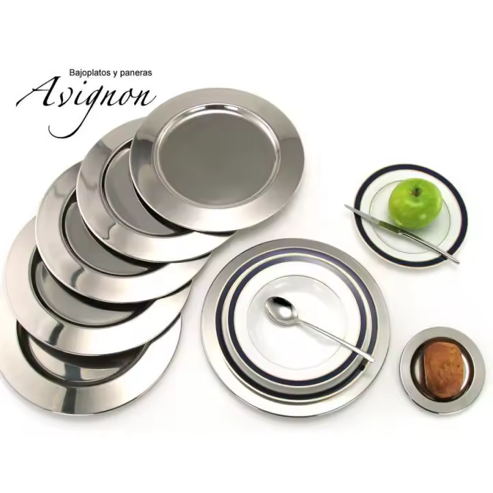 Crc Conjunto de 6 Paneras y 6 Bajoplatos de Acero Inoxidable | Modelo Avignon | Alta Calidad - 1