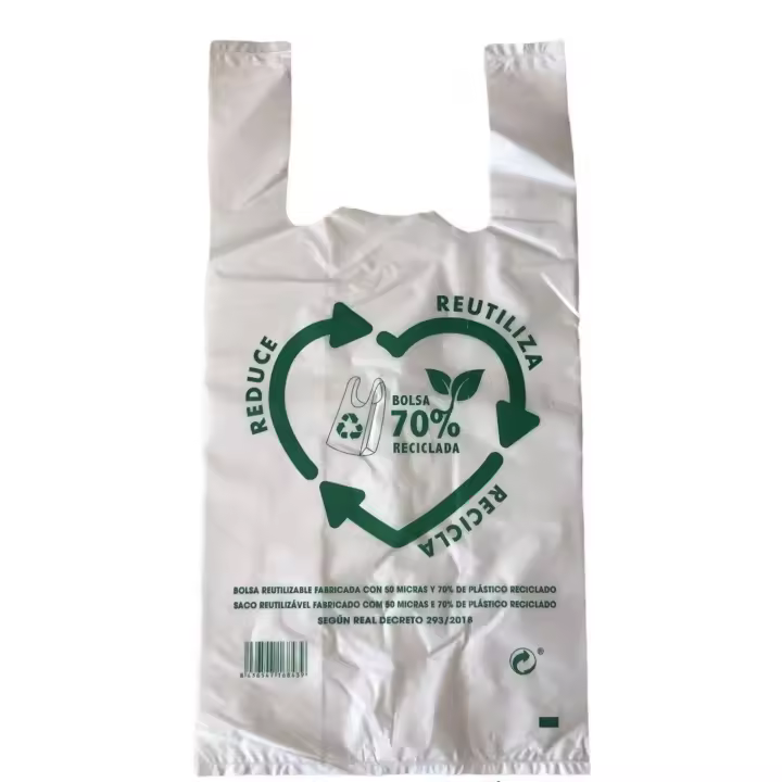 120 uds DE BOLSAS ASA BLANCAS REUTILIZABLE DE PLÁSTICO 70% RECICLADAS. 30X40 CM Envió 24Horas - 1