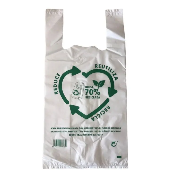120 uds DE BOLSAS ASA BLANCAS REUTILIZABLE DE PLÁSTICO 70% RECICLADAS. 30X40 CM Envió 24Horas - 1
