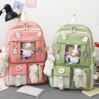 Mochila Kawaii Para Mujer 5pcs Estilo Coreano Lindo Para Estudiantes Niñas Sets De Mochilas Escolares De Lona Con Cierre De Cremallera - details 8