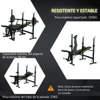 HOMCOM Banco de Pesas Reclinable Banco de Musculación Multifuncional con Altura Ajustable para Fitness Entrenamiento Completo en Gimnasio y Casa Carga 250 kg 175x110x202 cm Negro - details 5