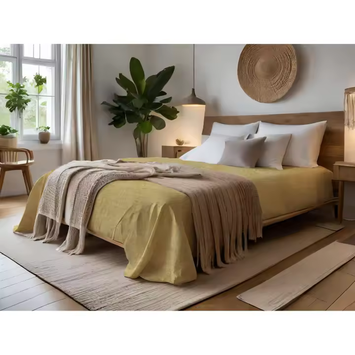 SANSY - COLCHA JACQUARD RUNA AMARILLO PARA CAMA DE 150 FABRICADO EN ESPAÑA - 1