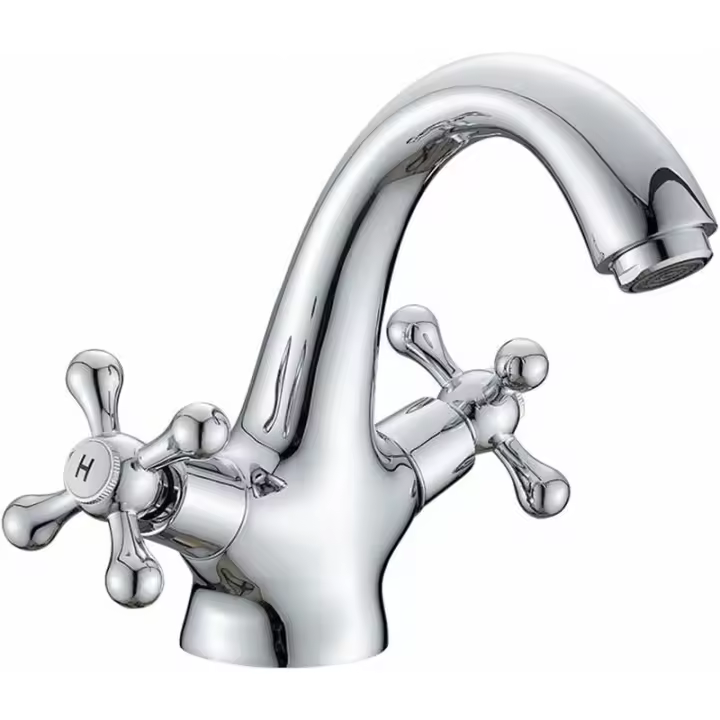 Grifo monomando para Basin tradicional Victoriano vintage con Doble Mango en Cruz cromado - 1