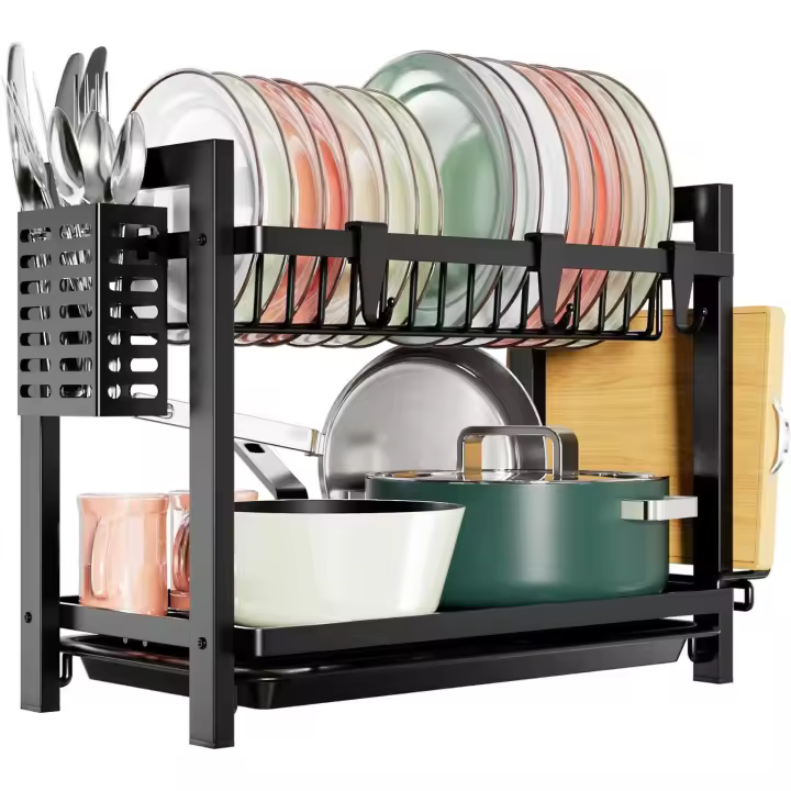 Estante de Dish Escurreplatos Acero Inoxidable Cocina (43.5 * 24.5 * 34.5), Primer Piso Escurridor de Platos para Fregadero, Escurre Platos Armarios, Escurreplatos Negro - 1