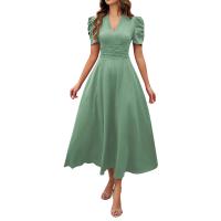 Vestido Elegante De Fiesta Para Mujer Cintura Alta A-Line De Color Sólido Con Manga Corta Estilo Francés Vestido De Cintura Cinchada Temperamento - details 10