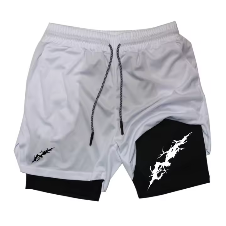 Shorts Deportivos De 2 En 1 Para Hombre Con Bolsillo Para Teléfono Y Anillo De Toalla Estampado Gráfico Performance Gimnasio Running Activewear - 1