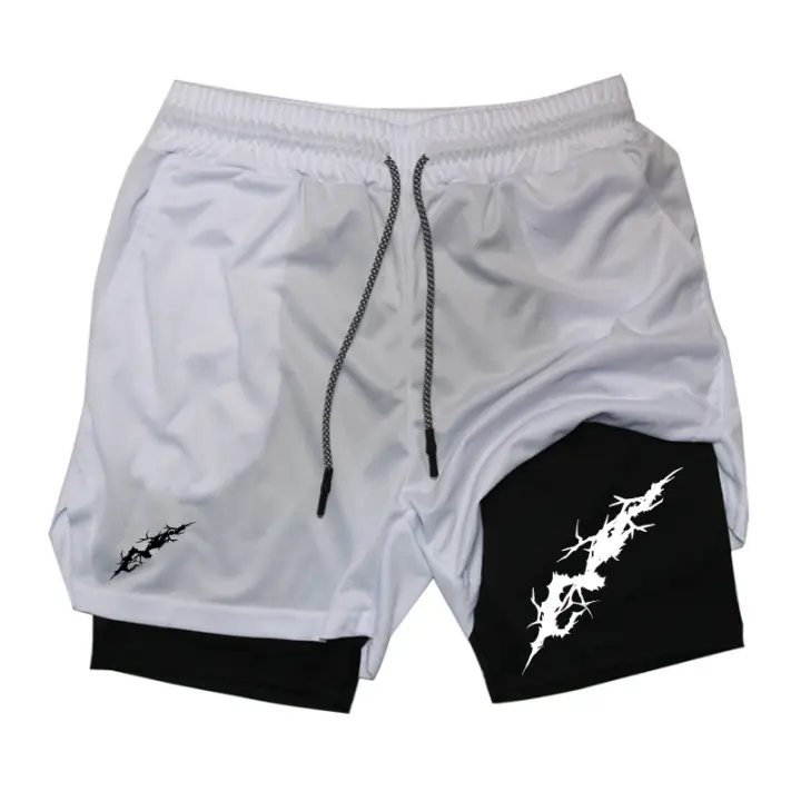 Shorts Deportivos De 2 En 1 Para Hombre Con Bolsillo Para Teléfono Y Anillo De Toalla Estampado Gráfico Performance Gimnasio Running Activewear - 1
