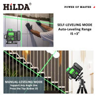 Nivel Laser HILDA Con Ventana Giratoria De 16 Líneas Horizontal Y Vertical Autocorrección 360° Herramientas De Nivel De Láser Ultra Fuerte - details 8