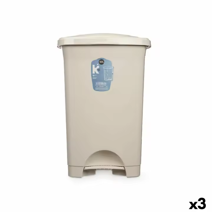 Papelera con Pedal Beige Plástico 50 L (3 Unidades) - 1