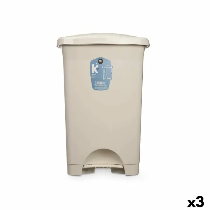 Papelera con Pedal Beige Plástico 50 L (3 Unidades) - 1