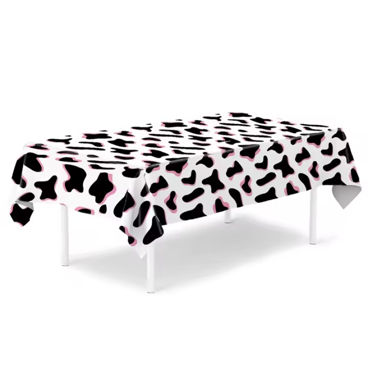 Mantel Desechable De Poliéster Y Algodón Con Estampado De Vaca En Blanco Negro Y Rosa Tema De Animales De La Granja Para Fiestas Cumpleaños - 1