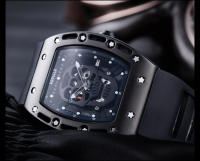 Reloj De Cuarzo Para Hombre Con Correa De Silicona Negra Luminosa Y Dial Rectangular De Armadura Calavera Estrellada BGL1612G-2 - details 9