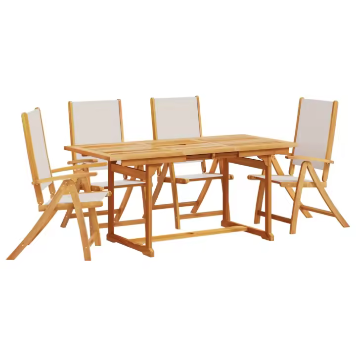 vidaXL Juego comedor de jardín 5 pzas madera maciza acacia y textileno - 1
