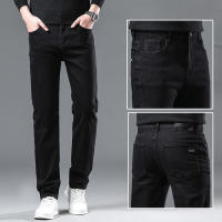 Pantalones Vaqueros Negros Puros Para Hombre Corte Recto Cómodos Elásticos Clásicos Negros Jeans De Negocios Trousers De Denim - details 6