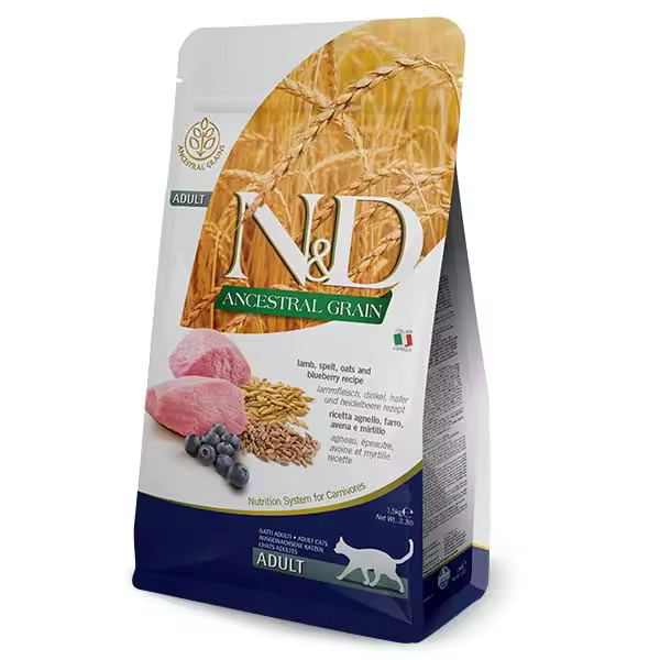 FARMINA N&D CAT ANCESTRAL CORDERO 1,5KG / Alimento completo para gatos adultos. Elaborado a base de cordero, espelta, avena y arándanos - 1