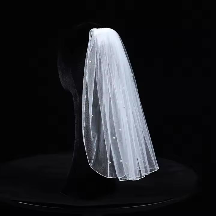 Velo De Novia De Encaje Con Diamantes Y Lentejuelas De Alta Calidad Para Mujeres Velo De Hombro Un Capa Con Borde De Lápiz - 1