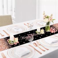 Corredor De Mesa En Forma De Rosas 35x180cm Negro Oro Para Cumpleaños Adulto Decoración Con Brillo Ideal Para Fiestas Internas Y Mujeres - details 3