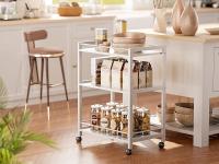 Carrito de Bar Blanco, Carrito de Servicio, Carrito de Cocina de 3 Niveles con Ruedas y Almacenamiento, Carrito de Bebidas Alcohólicas para Comedor Sala de Estar - details 1