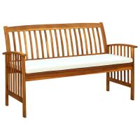 vidaXL Banco de jardín con cojín madera maciza de acacia 147 cm en color Crema/Gris oscuro | acolchados duraderos para sofás de jardín terraza exterior - details 0