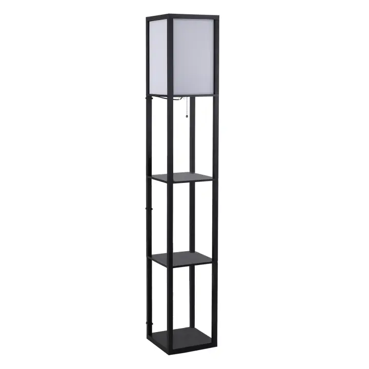HOMCOM Lámpara de Pie de Madera con 3 Estantes de Almacenaje para Bombilla E27 Potencia Máx. 40W Lámpara Moderna para Salón Dormitorio 26x26x160 cm - 1