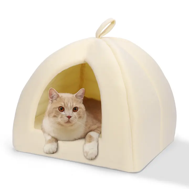 Nobleza - Cama para Gato Perro, Cama Gato Cueva Mediano Lavable con Cojín Extraíble, Casas para Gato Perros 38x38x33cm, Gris - 1