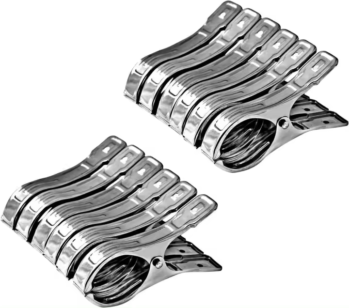 12 pinzas de acero inoxidable para toallas de playa, resistentes al viento, para ropa pesada y lavado, plateadas - 1