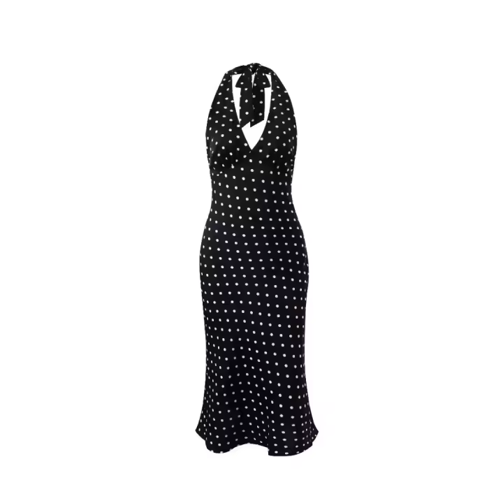 Nuevo Vestido De Verano 2024 Para Mujer Con Estampado Europeo Y Americano De Hombros Descubiertos Y Cuello Colgante Sin Mangas De Elegancia Temperamental - 1