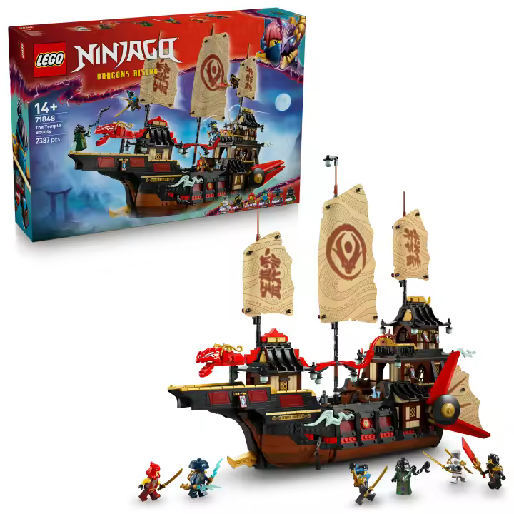[PREVENTA] LEGO® NINJAGO® Bounty del Templo Kit de Construcción con Barco y 6 Minifiguras (entre Ellas Cole), Decoración de Fantasía, Adornos Ninja, Regalo para Mayores de 14 Años 71848 - 1